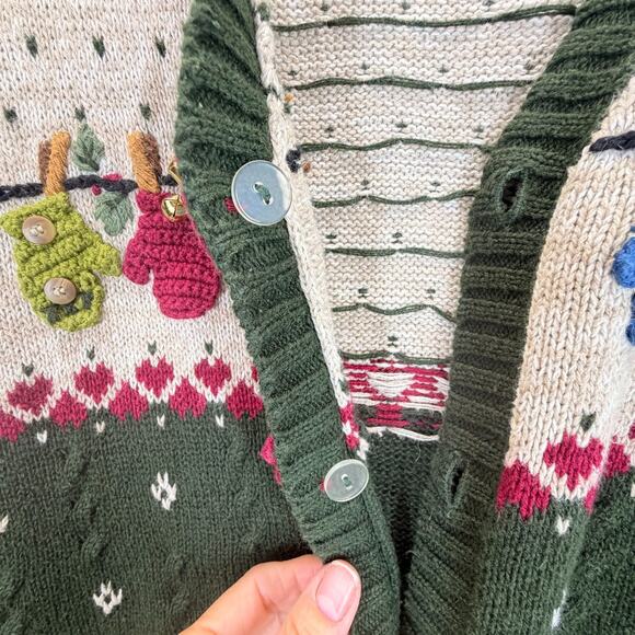 The Quaker Factory Christmas Knit Sweater Vest Women Sze L Button Up Embroidered - Picture 4 of 11